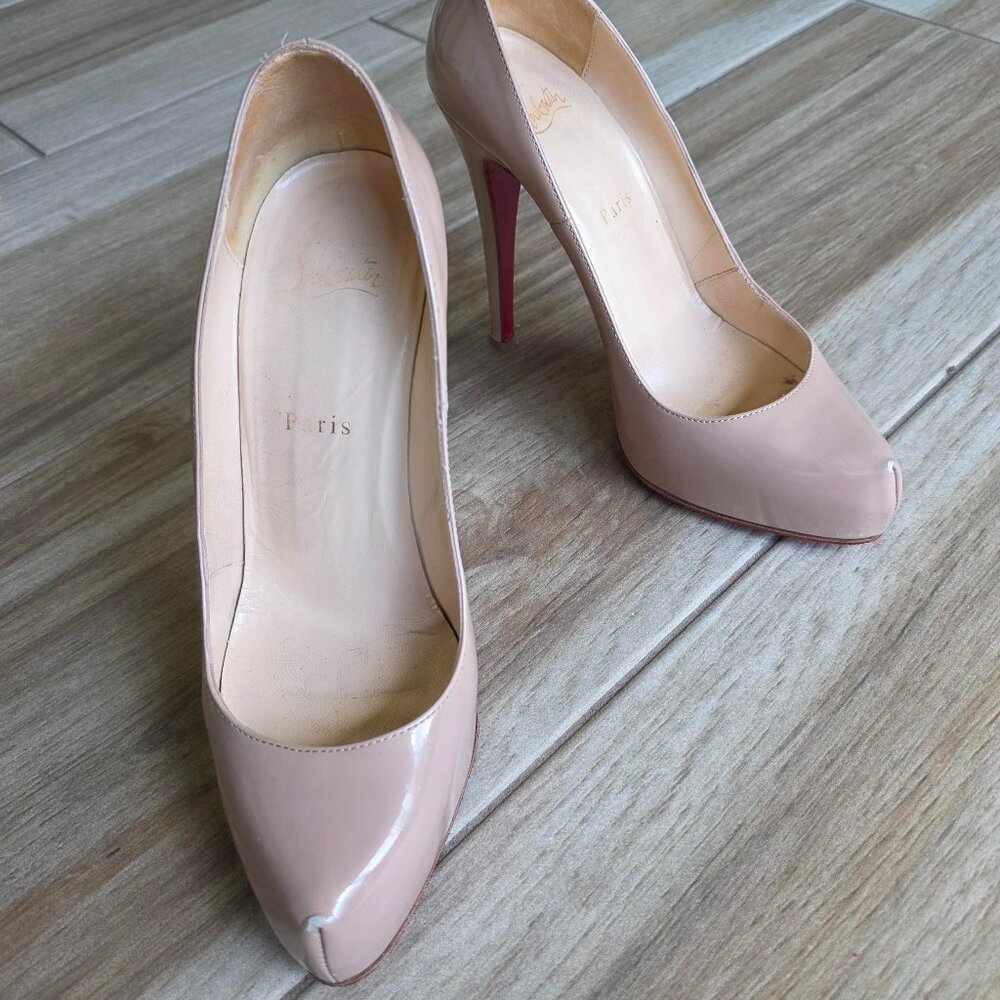 Christian Louboutin Rolando Nude Patent Leather Shoes Eur. 38